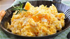 Αυγά σκραμπλ με τσένταρ και καπνιστό ζαμπόν